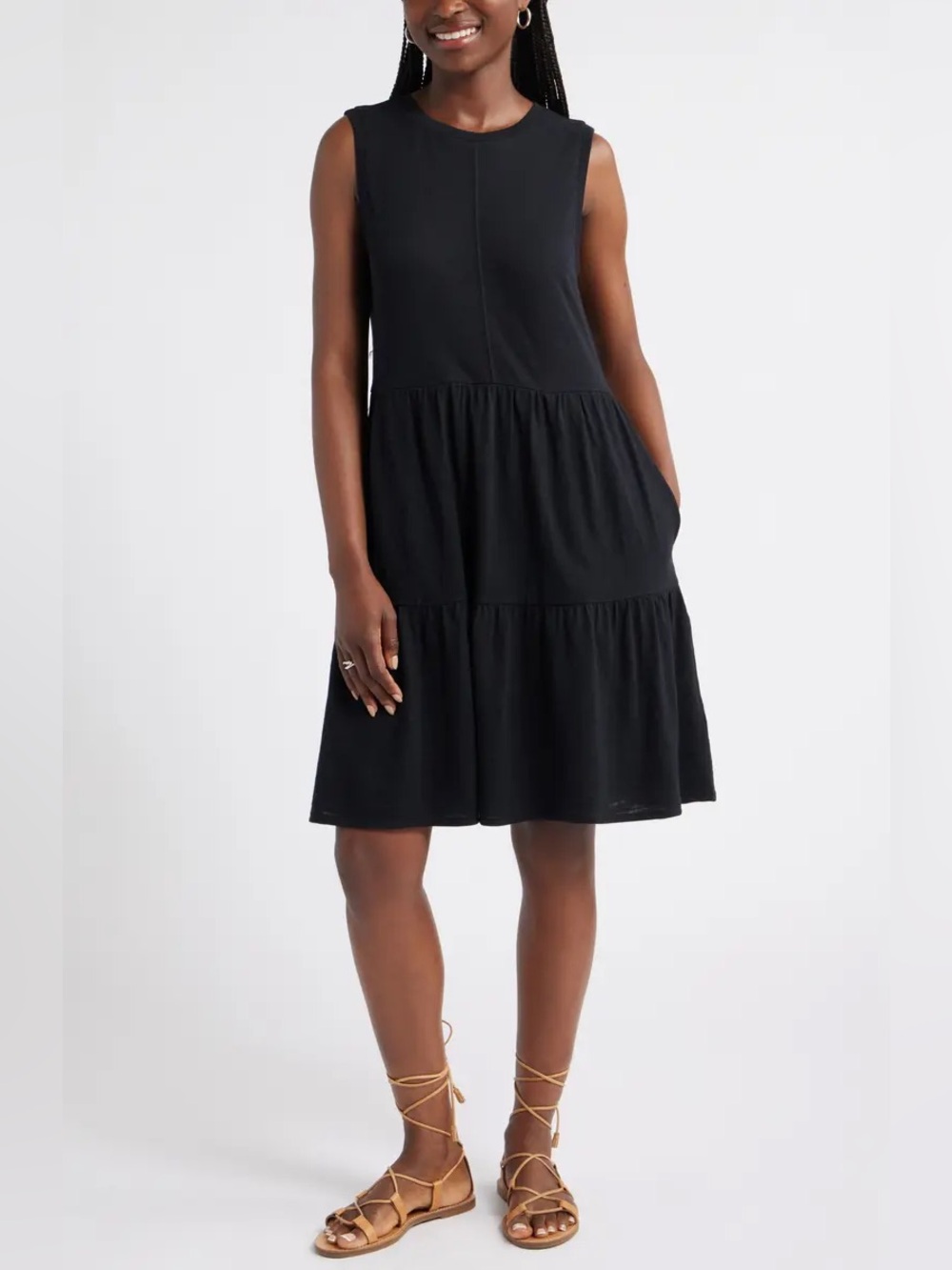 DKNY Sleeveless Black Tiered Sundress - Women's Casual Dress Plus Size 2X